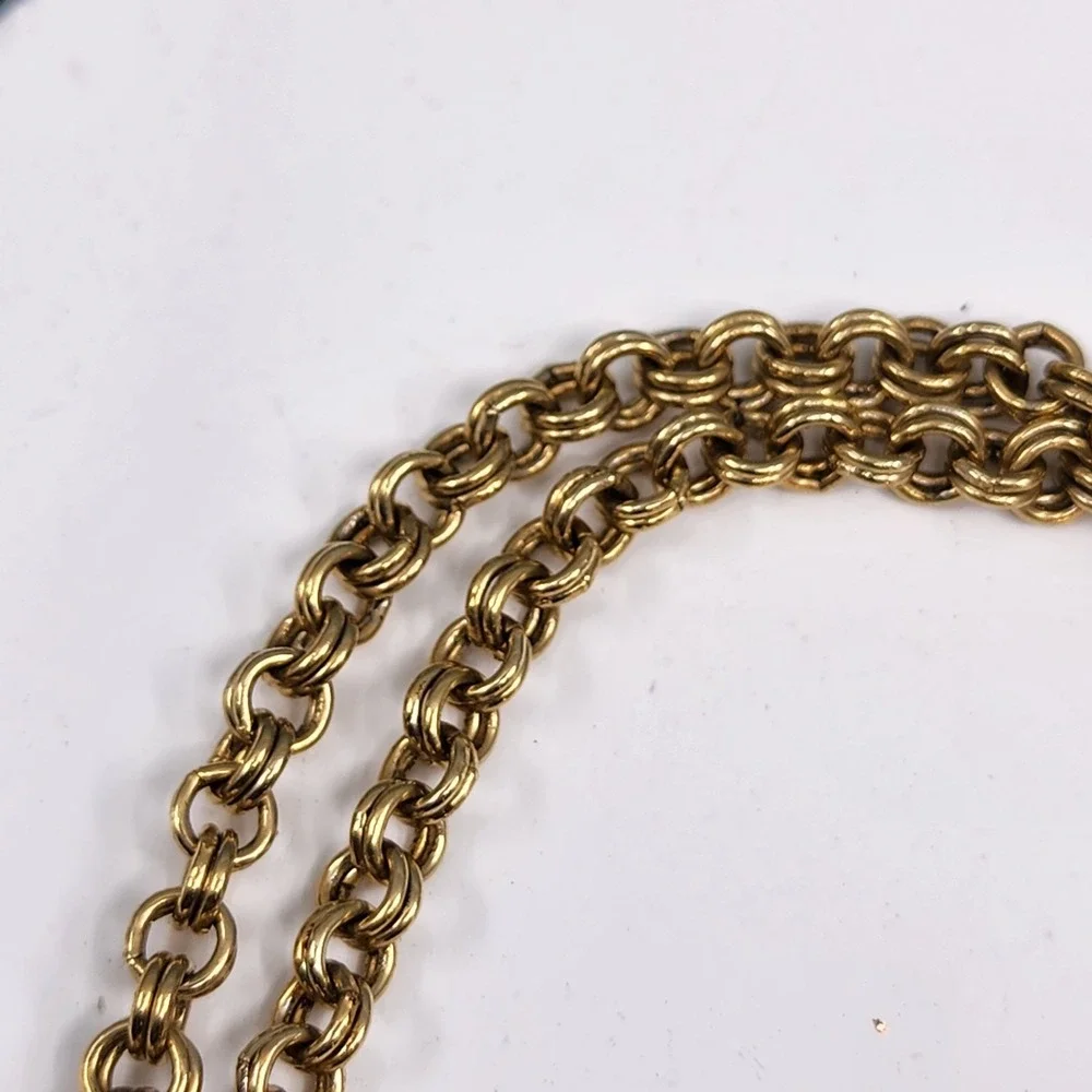 Gold Tone Double Rolo Link Chain Necklace Long Layering Statement Chunky Retro